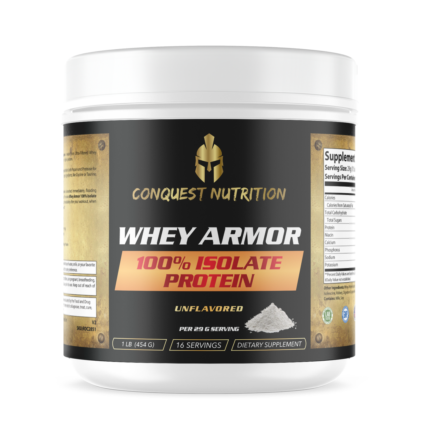 Whey Armor 100% Isolate Protein Unflavored - 1lb