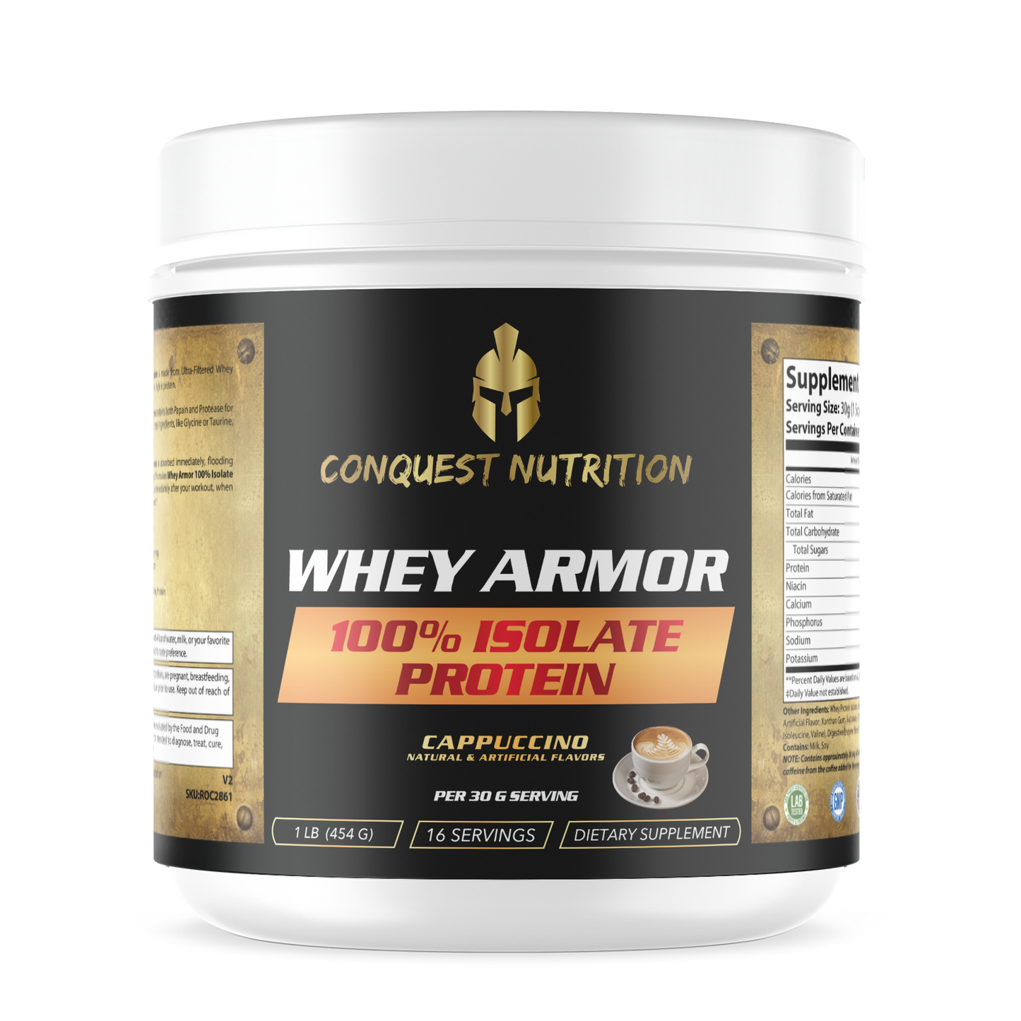 Whey Armor 100% Isolate Protein - Cappuccino Flavor 1lb