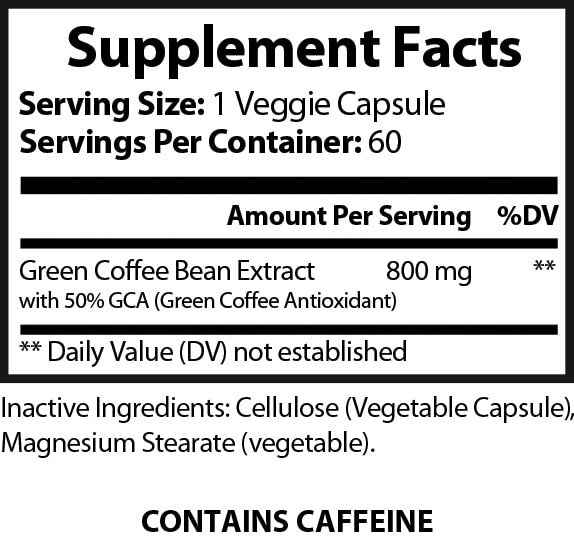 Premium Green Coffee Bean Extract 800mg - 60 Veggie Capsules with 50% GCA