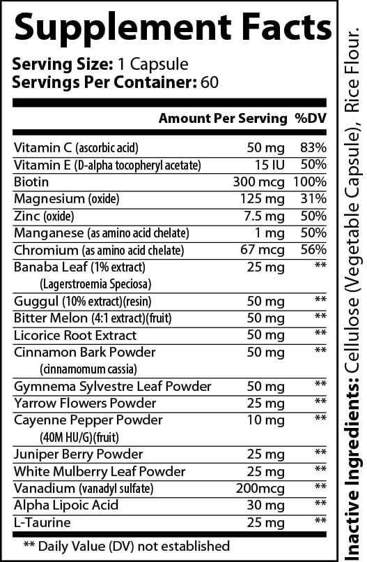 Gluco Vitality Blood Sugar Balance Complex - 60 Veggie Capsules for Healthy Glucose Levels