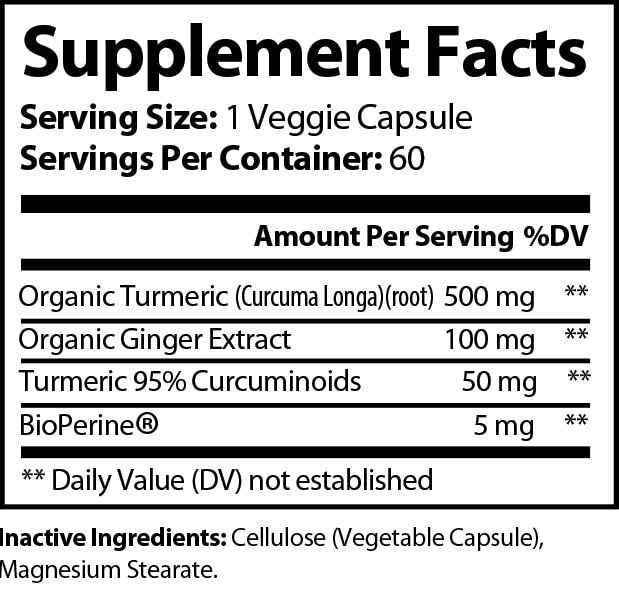 Turmeric Ginger Capsules with Bioperine - 60 Veggie Capsules