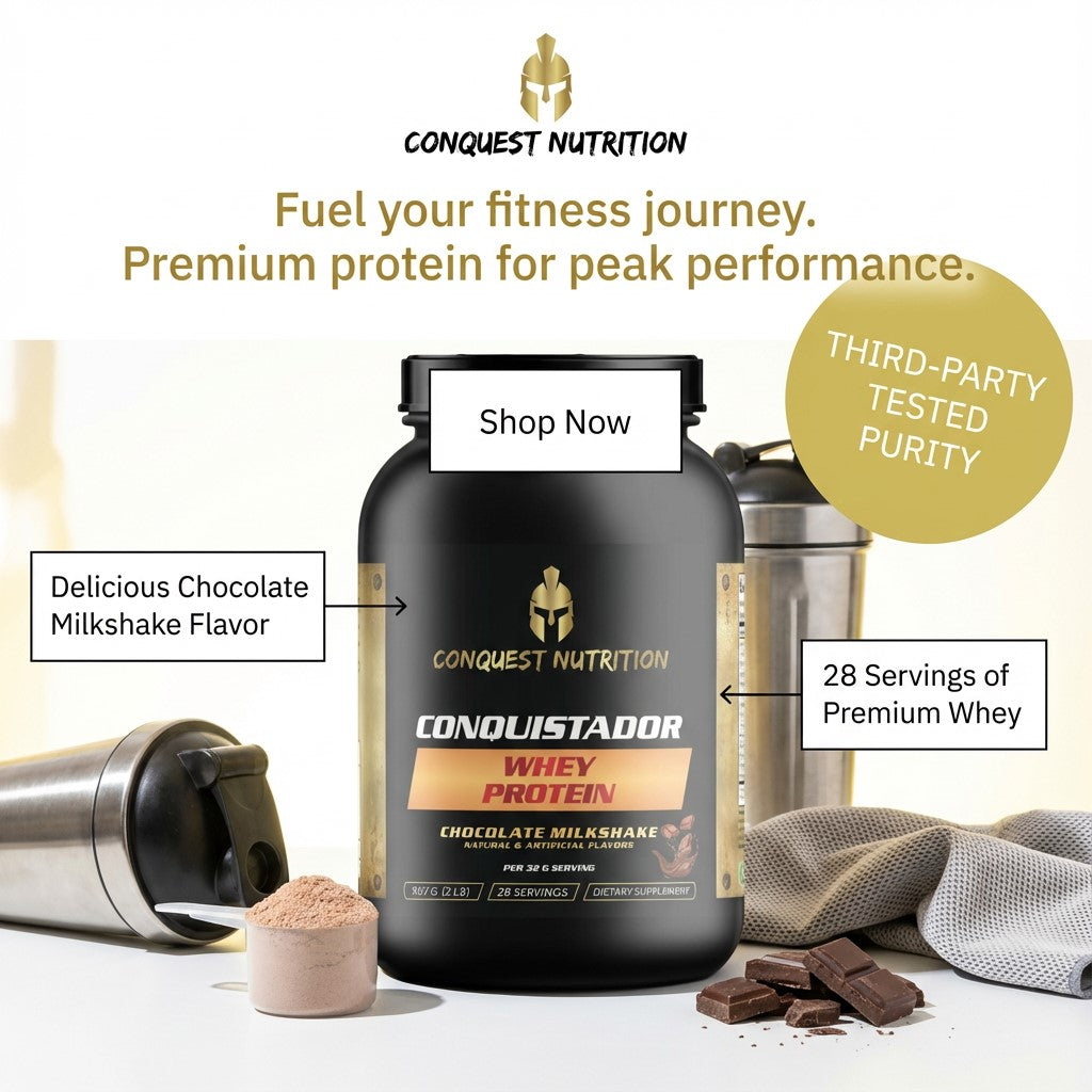 Conquistador Chocolate Whey Protein - Delicious Milkshake Flavor 2lb