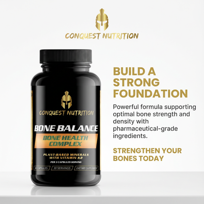 Conquest Nutrition Bone Balance supplement bottle on a white background