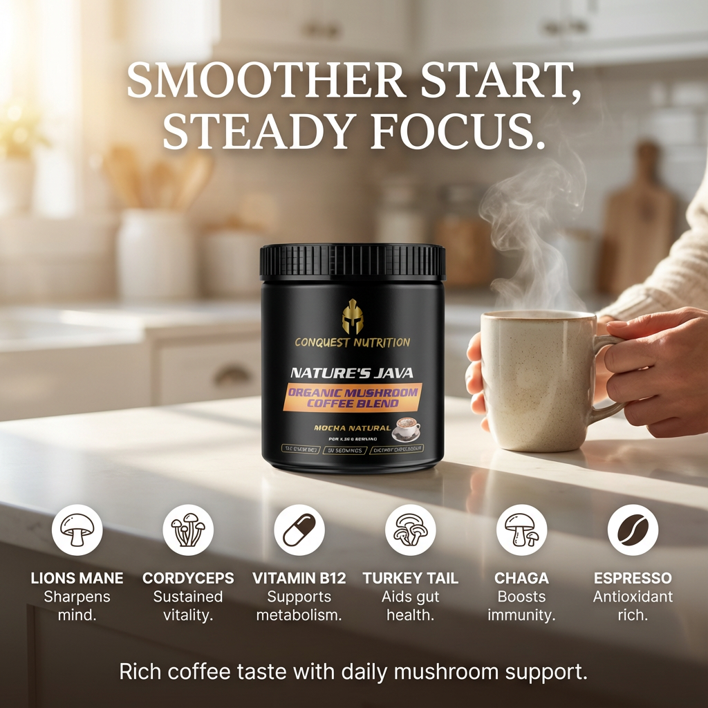 Nature's Java Organic Mushroom Coffee Blend - 30 Servings Vegan Friendly Organic Mushroom Coffee Blend