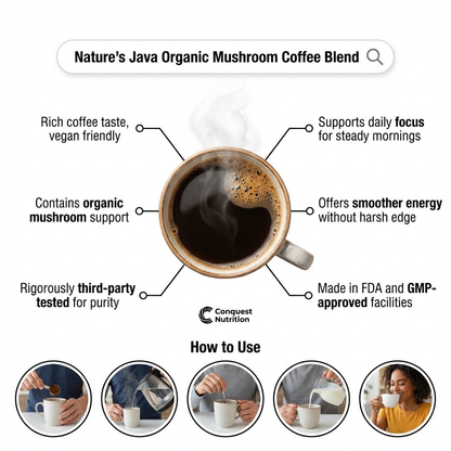 Nature's Java Organic Mushroom Coffee Blend - 30 Servings Vegan Friendly Organic Mushroom Coffee Blend