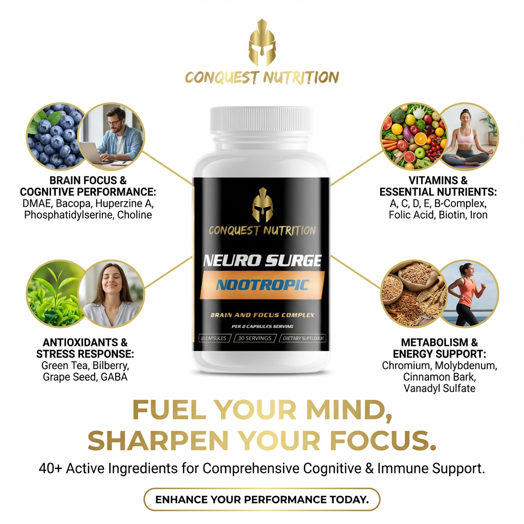 Neuro Surge Nootropic Complex for Enhanced Brain Focus - 60 Veggie Capsules