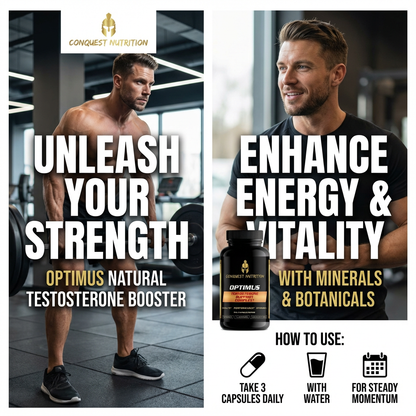 Conquest Optimus - Potenciador natural de testosterona para hombres - 90 cápsulas
