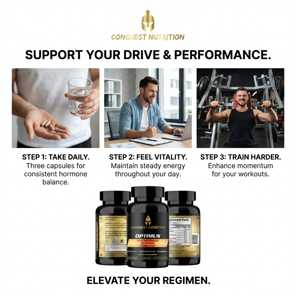 Conquest Optimus - Potenciador natural de testosterona para hombres - 90 cápsulas