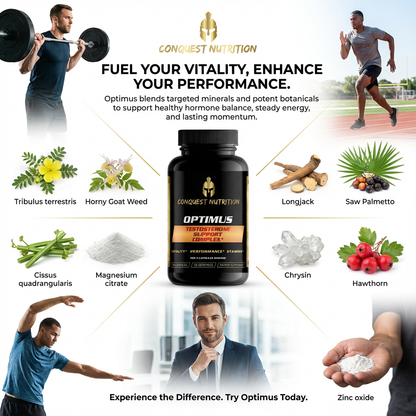 Conquest Optimus - Potenciador natural de testosterona para hombres - 90 cápsulas