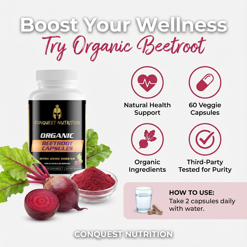 Organic Beetroot Capsules - 60 Veggie Capsules for Natural Health Support
