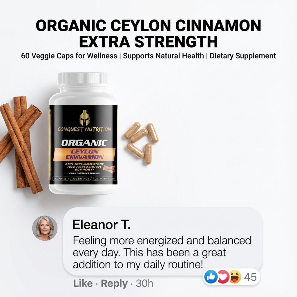 Organic Ceylon Cinnamon Extra Strength - 60 Veggie Capsules for Enhanced Wellness