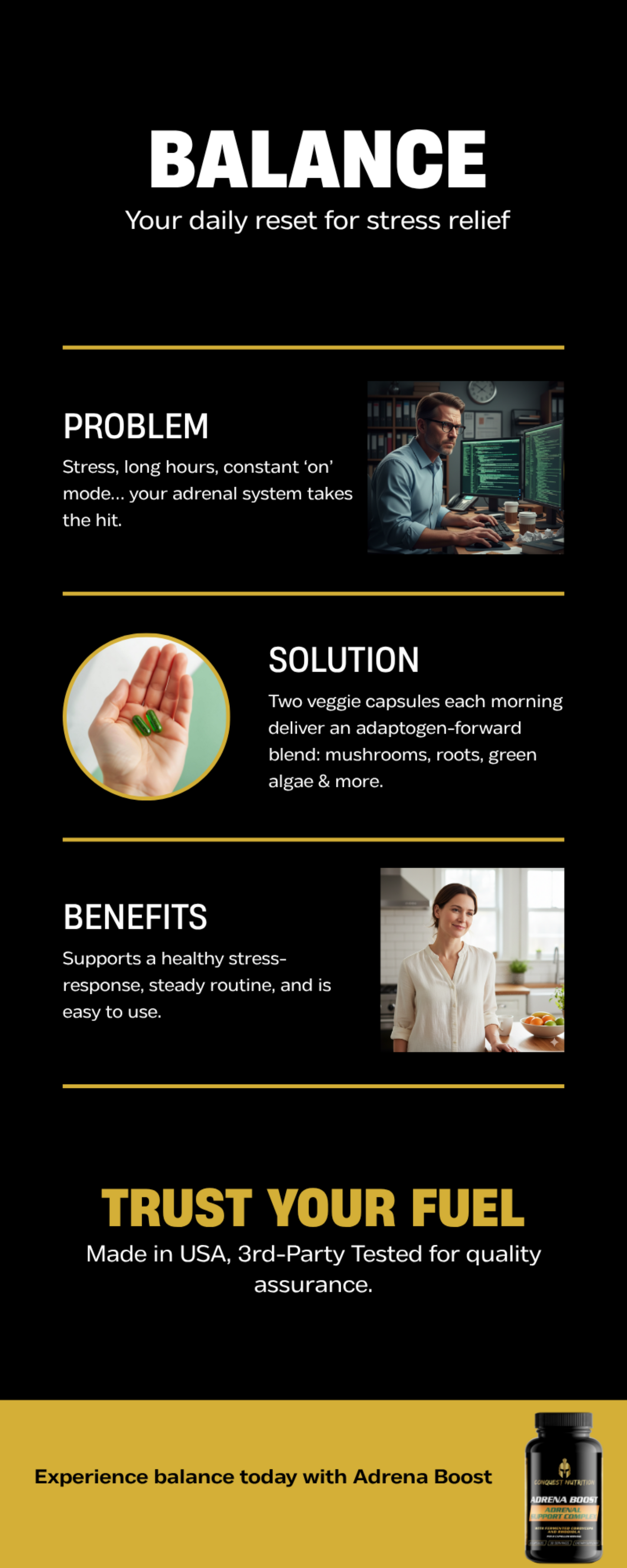 Adrena Boost Adrenal Support Complex - 60 Veggie Capsules for Energy and Wellness