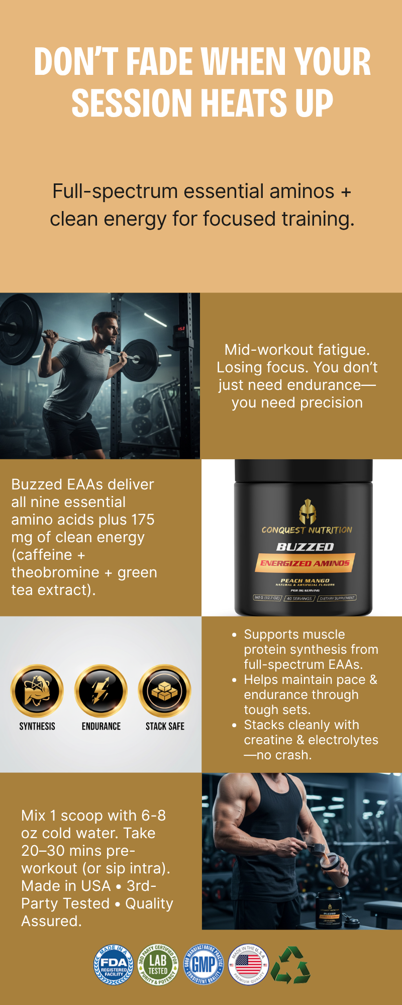 Buzzed Essential Amino Acids Peach Mango Flavor - 40 Servings for Optimal Performance