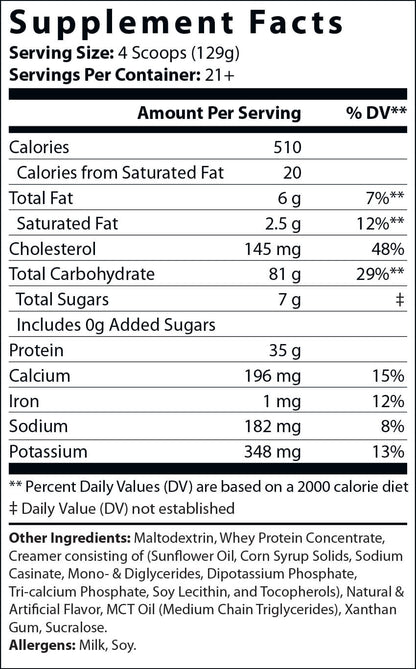 Bulk Mode Mass Gainer Vanilla Milkshake Flavor Low Sugar Formula -  6lbs