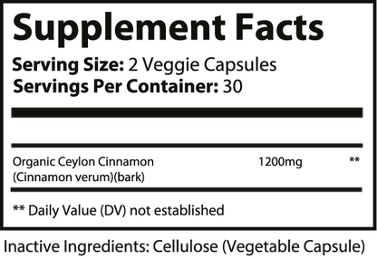 Organic Ceylon Cinnamon Extra Strength - 60 Veggie Capsules