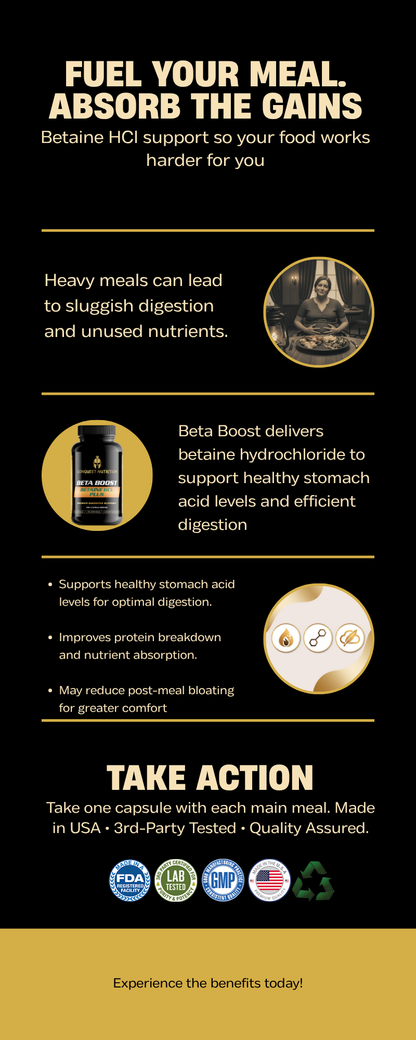 Beta Boost Betaine HCL Plus - Boost Digestive Health with 90 Veggie Capsules
