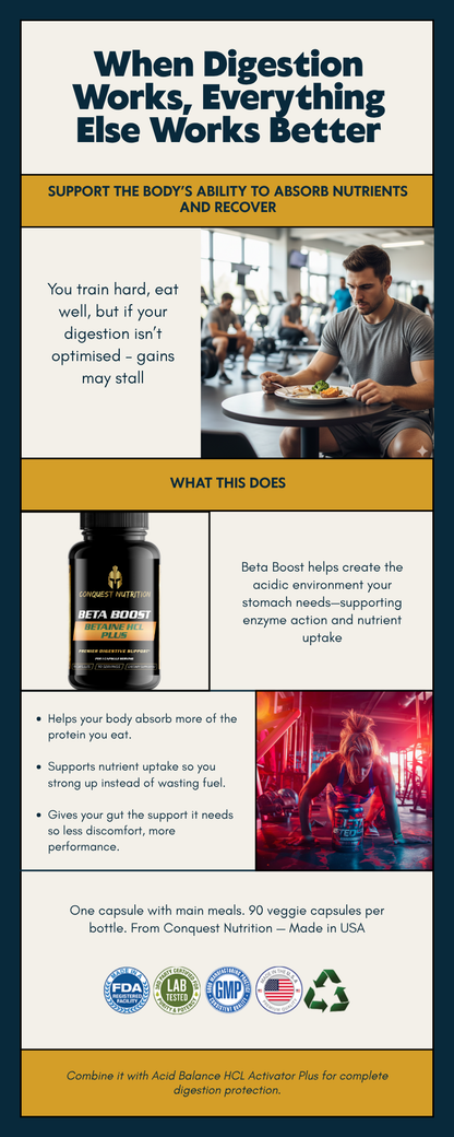 Beta Boost Betaine HCL Plus - Boost Digestive Health with 90 Veggie Capsules