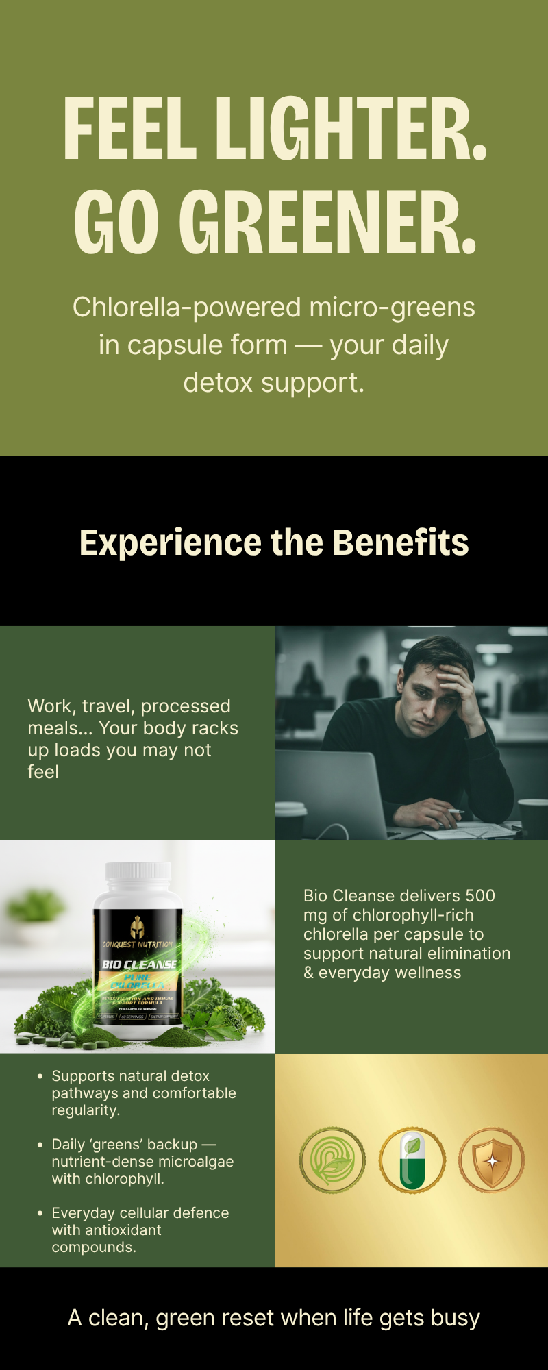 Bio Cleanse Pure Chlorella Capsules - Pure 500mg in 50 Veggie Capsules