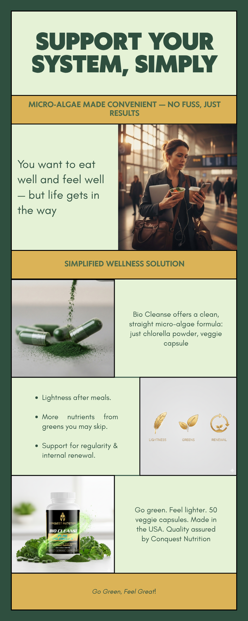 Bio Cleanse Pure Chlorella Capsules - Pure 500mg in 50 Veggie Capsules