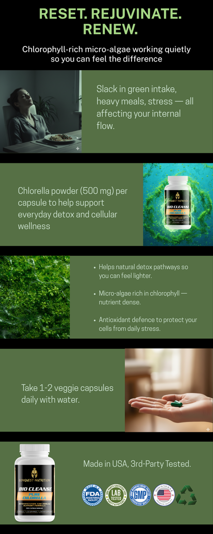 Bio Cleanse Pure Chlorella Capsules - Pure 500mg in 50 Veggie Capsules