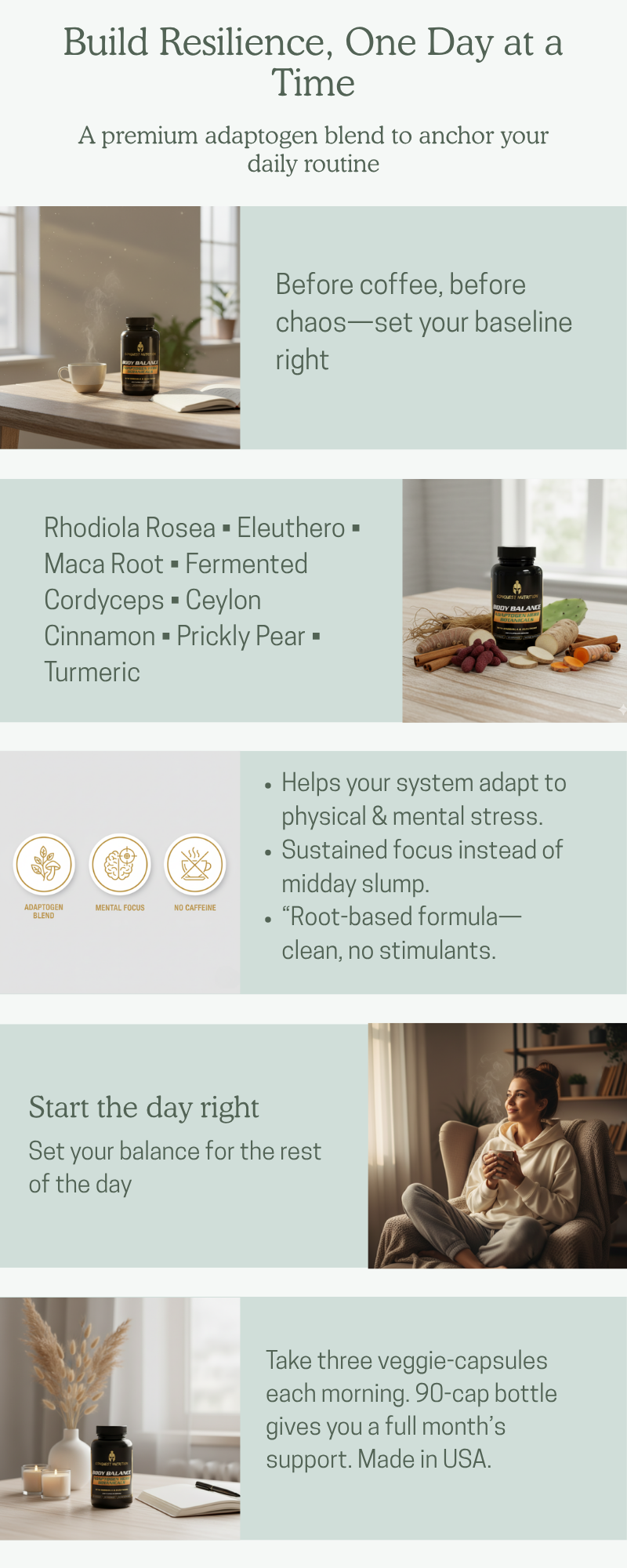 Body Balance Adaptogen Herb Botanicals - 90 Veggie Capsules for Optimal Wellness