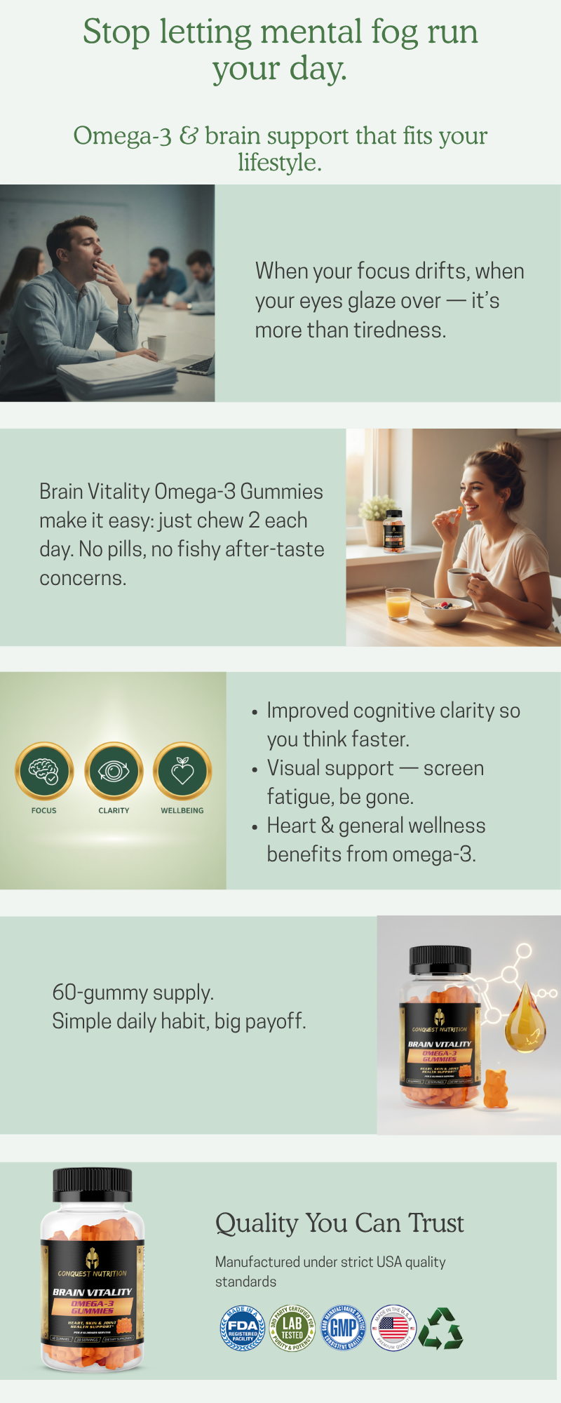 Brain Vitality Omega 3 Gummies - Boost Brain Health with 60 Delicious Gummies