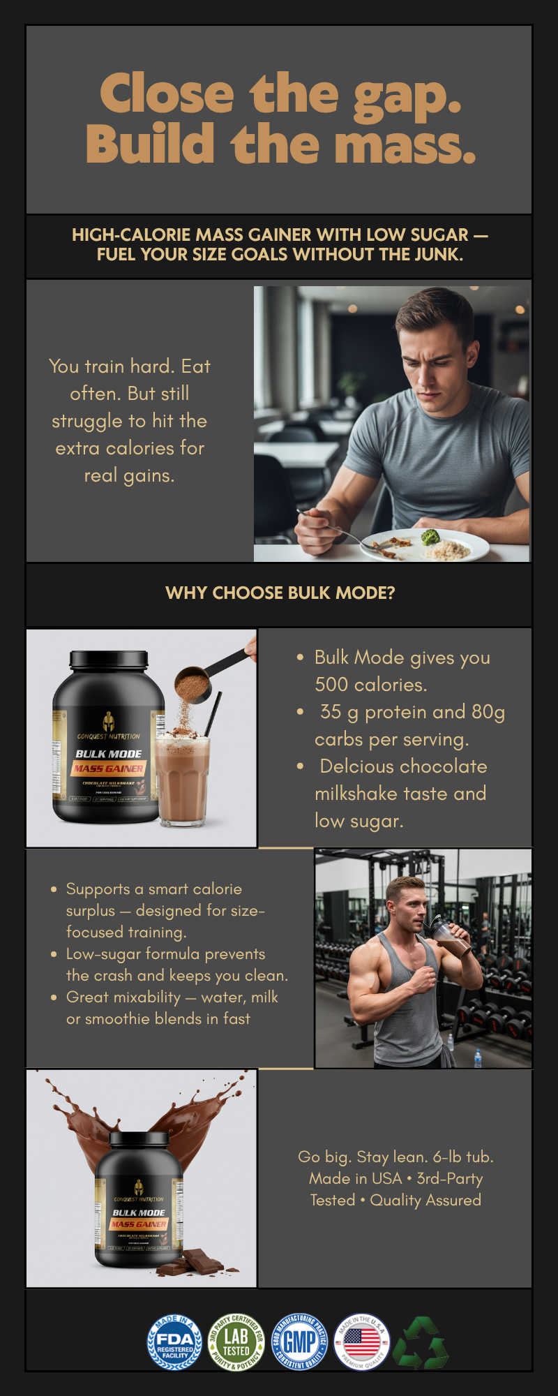 Bulk Mode Mass Gainer Chocolate - Low Sugar Chocolate Milkshake Flavor, 6lbs