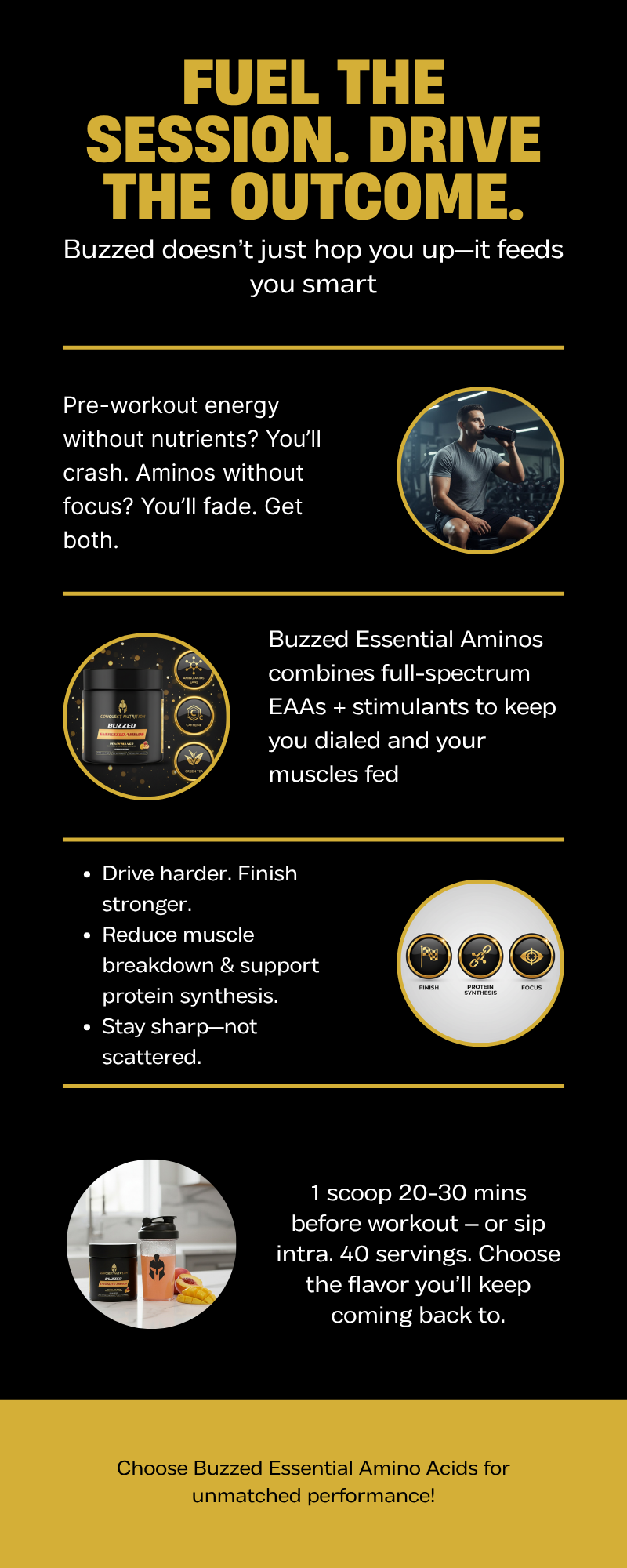 Buzzed Essential Amino Acids Peach Mango Flavor - 40 Servings for Optimal Performance