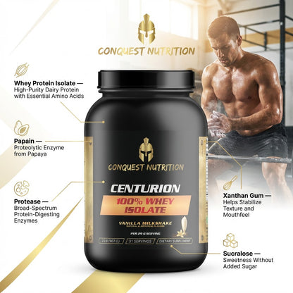 Centurion 100% Whey Isolate Vanilla Milkshake Flavor - 2lb Protein Powder