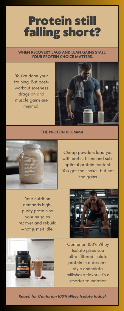 Centurion 100% Whey Isolate Chocolate Milkshake Flavor 2lb - Premium Protein for Muscle Growth