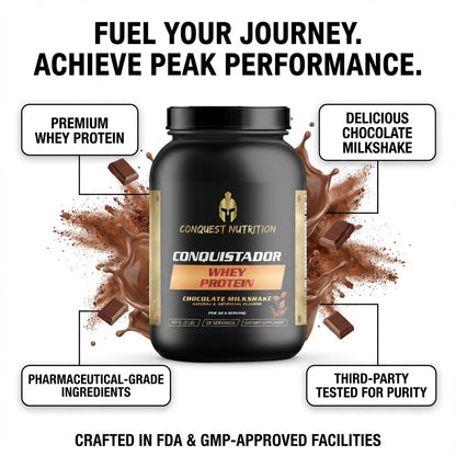Conquistador Chocolate Whey Protein - Delicious Milkshake Flavor 2lb