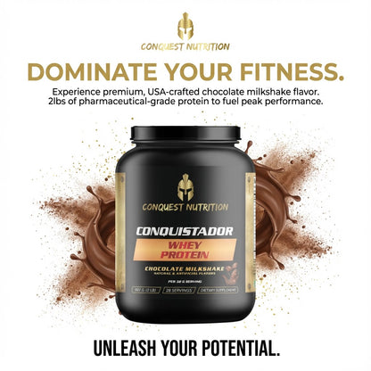 Conquistador Chocolate Whey Protein - Delicious Milkshake Flavor 2lb