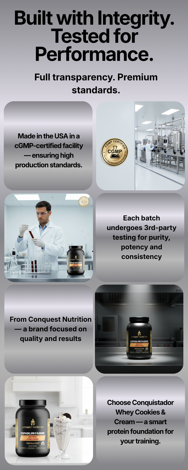 Conquistador Whey Protein Cookies and Cream Flavor 2lb - Premium Quality Protein Powder