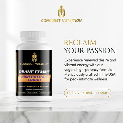 Conquest Nutrition Divine Femme supplement bottle on a white background
