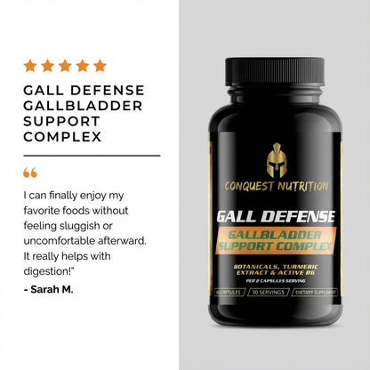 Conquest Nutrition Gall Defense Gallbladder Support Complex bottle on a gray background