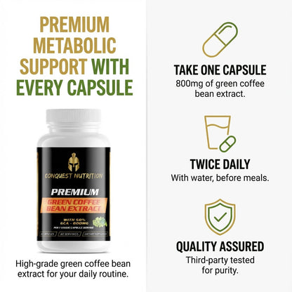 Premium Green Coffee Bean Extract 800mg - 60 Veggie Capsules with 50% GCA