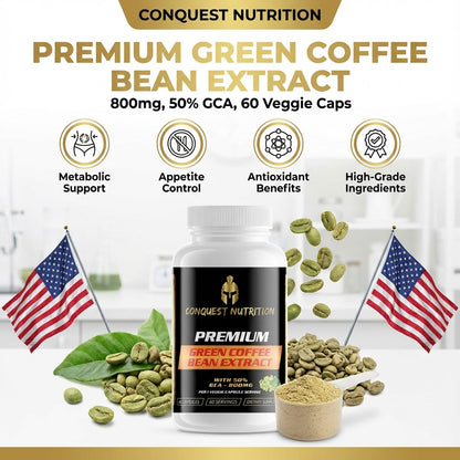 Premium Green Coffee Bean Extract 800mg - 60 Veggie Capsules with 50% GCA
