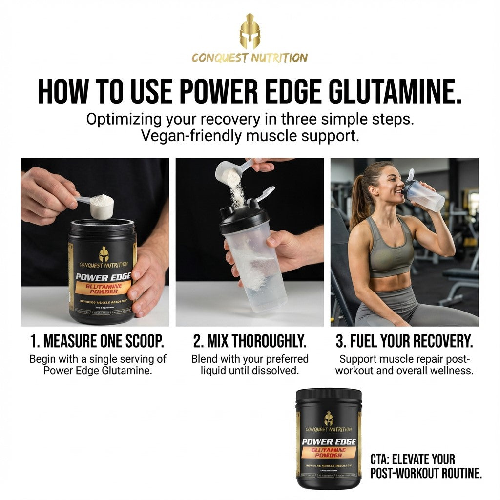 Power Edge Glutamine Powder 300mg - Vegan Friendly Supplement, 60 Servings