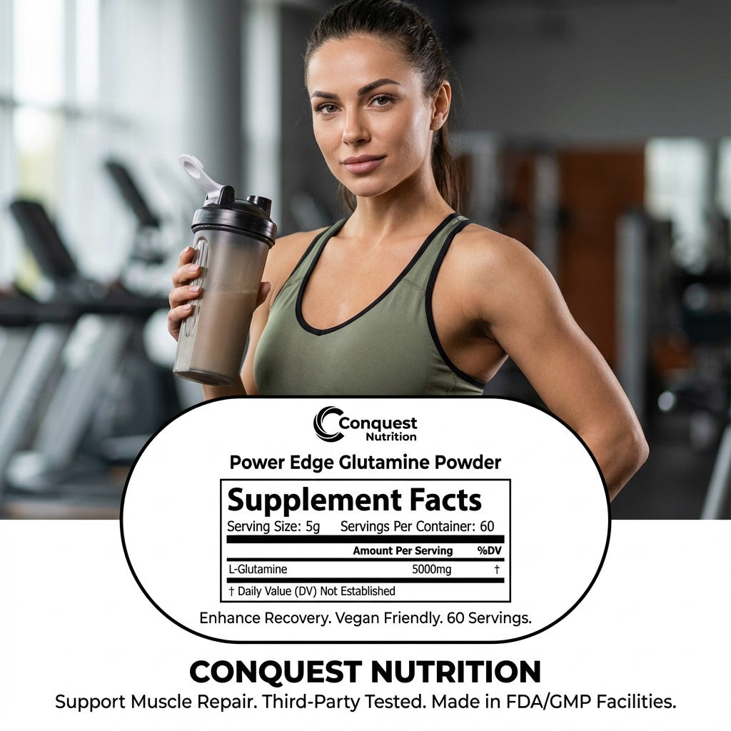 Power Edge Glutamine Powder 300mg - Vegan Friendly Supplement, 60 Servings