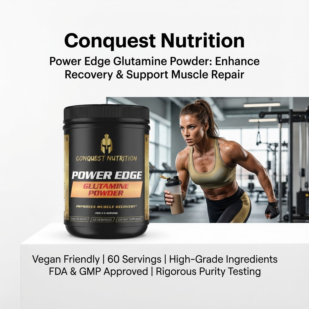 Power Edge Glutamine Powder 300mg - Vegan Friendly Supplement, 60 Servings