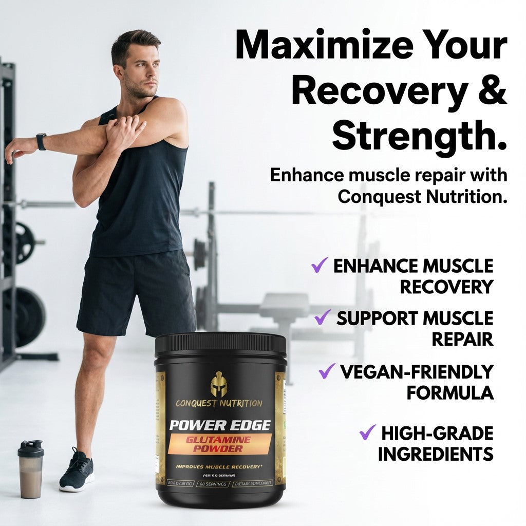 Power Edge Glutamine Powder 300mg - Vegan Friendly Supplement, 60 Servings