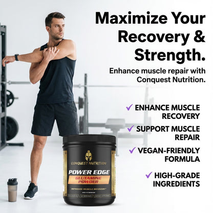 Power Edge Glutamine Powder 300mg - Vegan Friendly Supplement, 60 Servings