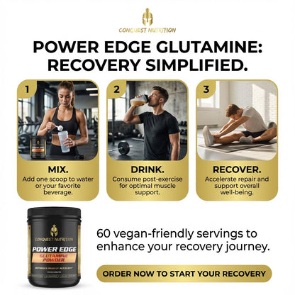 Power Edge Glutamine Powder 300mg - Vegan Friendly Supplement, 60 Servings