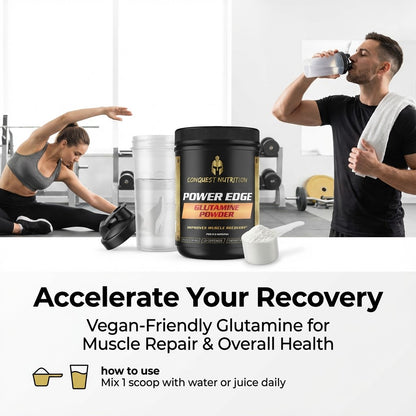 Power Edge Glutamine Powder 300mg - Vegan Friendly Supplement, 60 Servings