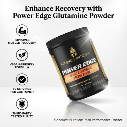 Power Edge Glutamine Powder 300mg - Vegan Friendly Supplement, 60 Servings