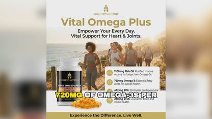 Vital Omega Plus Omega 3 Fish Oil Softgels - Heart and Joint Health Support, 60 Count