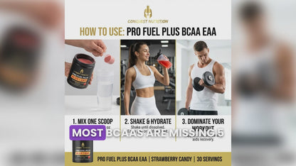 Pro Fuel Plus BCAA EAA Strawberry Candy Flavor - 30 Servings for Optimal Performance
