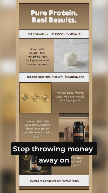 Conquistador Chocolate Whey Protein - Delicious Milkshake Flavor 2lb