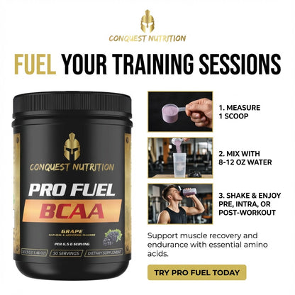 Pro Fuel BCAA Grape Flavor - 50 Servings of Essential Amino Acids