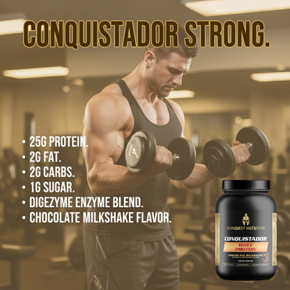 Conquistador Chocolate Whey Protein - Delicious Milkshake Flavor 2lb